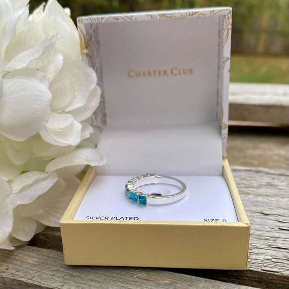 NWT CHARTER CLUB MULTI-BLUE CUBIC ZIRCONIA SILVER RING - 8 - Picture 5 of 6